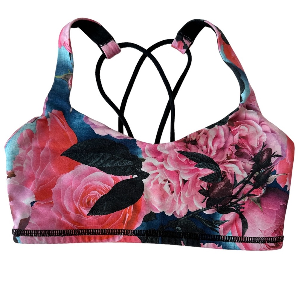 LULULEMON Women’s Sports Bras Size 4 Pink Black Floral Roses